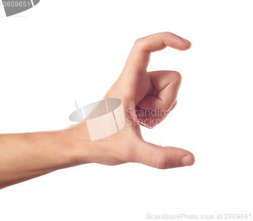 Image of One human hand with two fingers keeping something