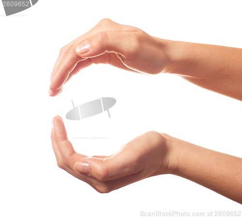 Image of Two human hands showing sphere