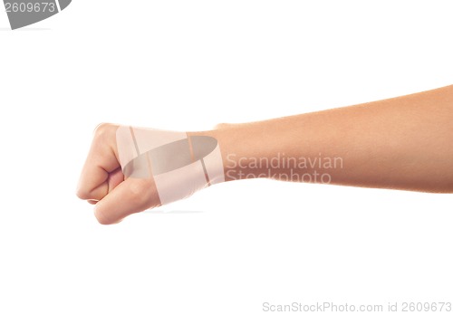 Image of Human's hand keeping something on white background