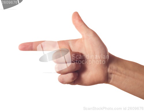 Image of Closeup human hand pointing somewhere