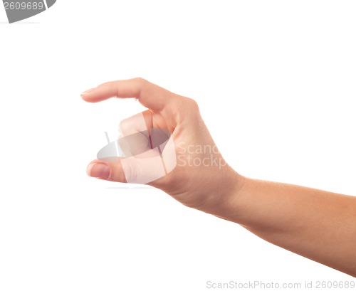 Image of One human hand keeping something on white background