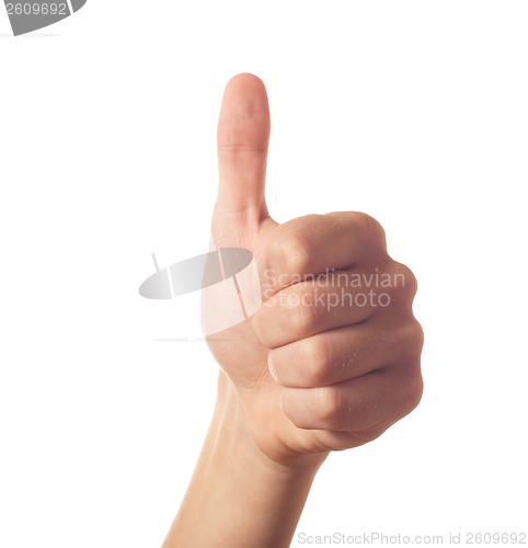 Image of Gesturing one human hand with thumb up