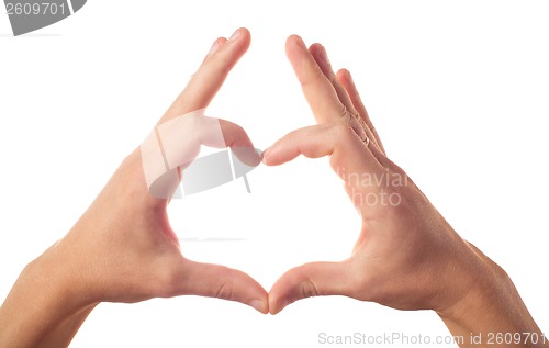 Image of Two hands showing heart on white background