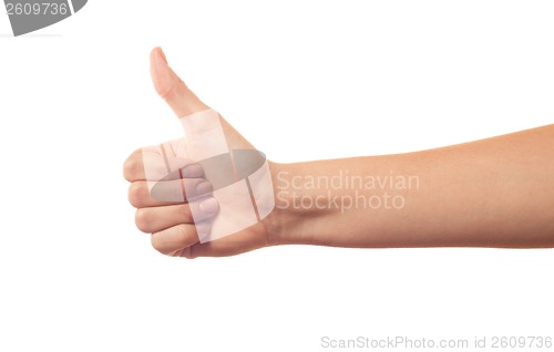 Image of Thumb up hand on white background