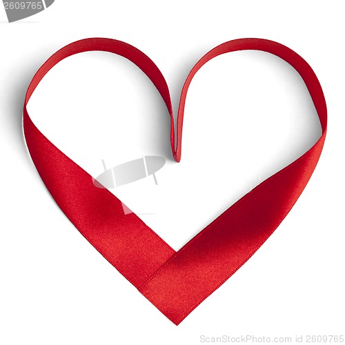 Image of Red ribbon in a heart shape isolated on white