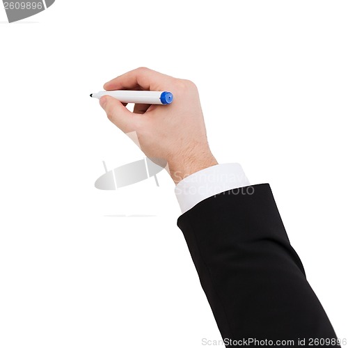 Image of close up of businessman drawing to something