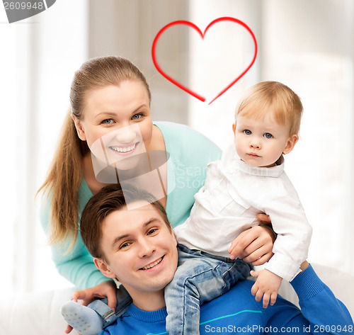 Image of happy parents playing with adorable baby