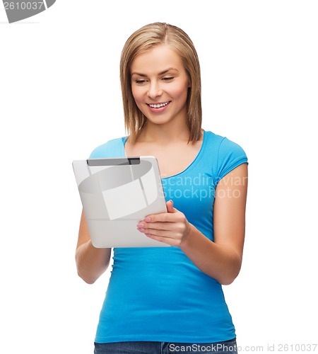 Image of smiling girl with tablet pc computer