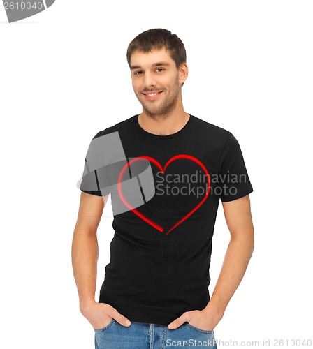 Image of man in black t-shirt with heart image