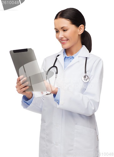 Image of female doctor with stethoscope and tablet pc