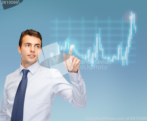 Image of man working with forex chart on virtual screen