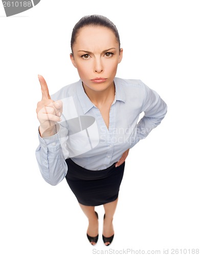 Image of angry businesswoman with finger up
