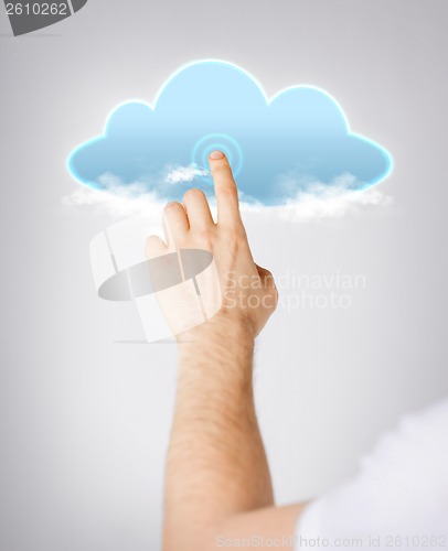 Image of man hand pointing at cloud
