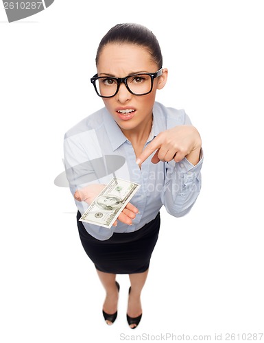 Image of smiling businesswoman with dollar cash money