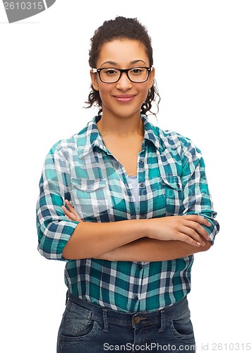 Image of smiling african american girl in eyeglasses