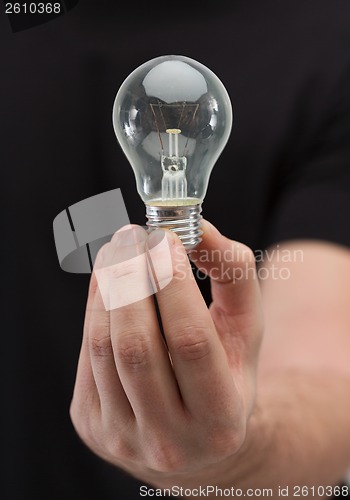 Image of close up of man hand holding light bulb