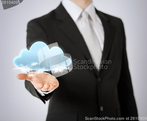 Image of mans hand showing cloud