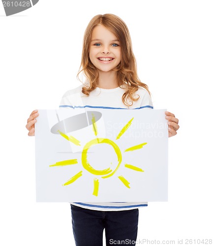 Image of smiling little child holding picture of sun