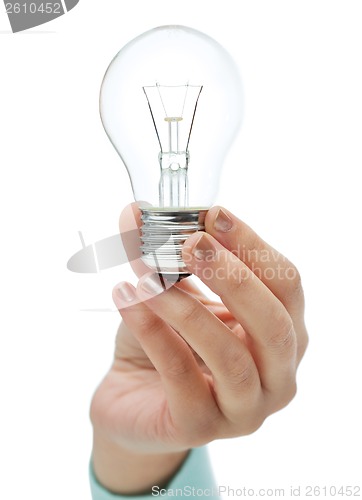 Image of close up of woman hand holding light bulb