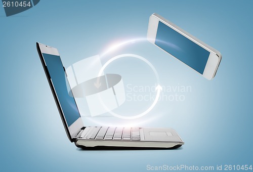 Image of smartphone and laptop conncecting