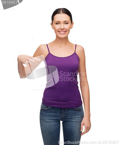 Image of smiling girl in blank purple tank top