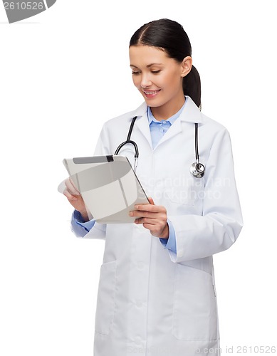 Image of female doctor with stethoscope and tablet pc