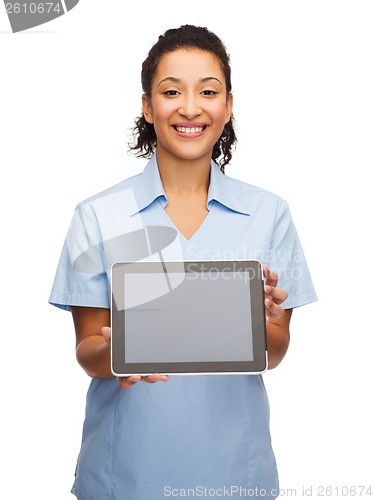 Image of smiling female doctor or nurse with tablet pc