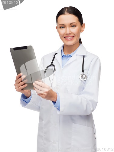 Image of female doctor with stethoscope and tablet computer