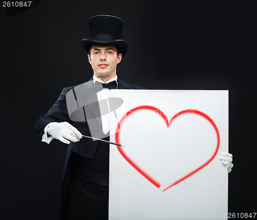 Image of magician in top hat with magic wand showing trick