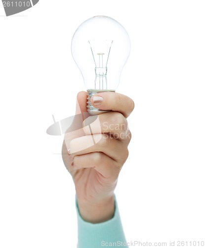 Image of close up of woman hand holding light bulb