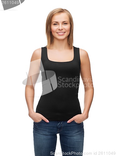 Image of woman in blank black tank top