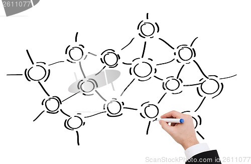 Image of close up of businessman drawing molecules