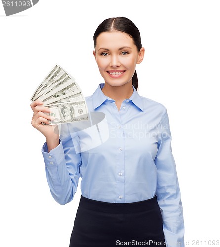 Image of businesswoman with dollar cash money