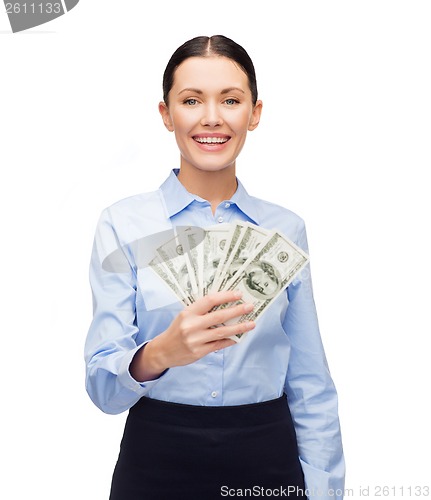 Image of businesswoman with dollar cash money