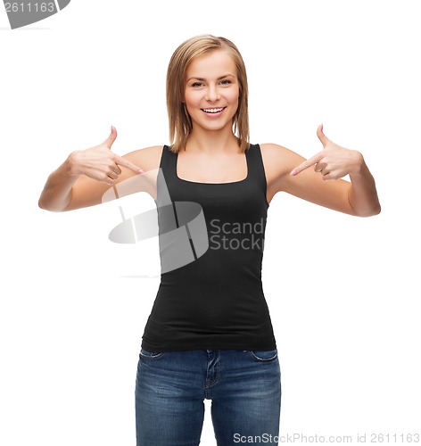 Image of woman in blank black tank top
