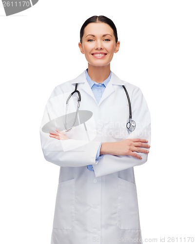 Image of smiling female doctor with stethoscope