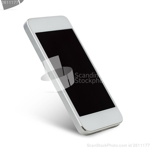 Image of white smarthphone with blank black screen