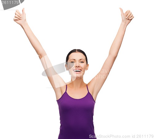 Image of girl in blank purple tank top with crossed arms