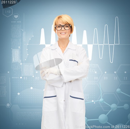 Image of smiling female doctor in glasses