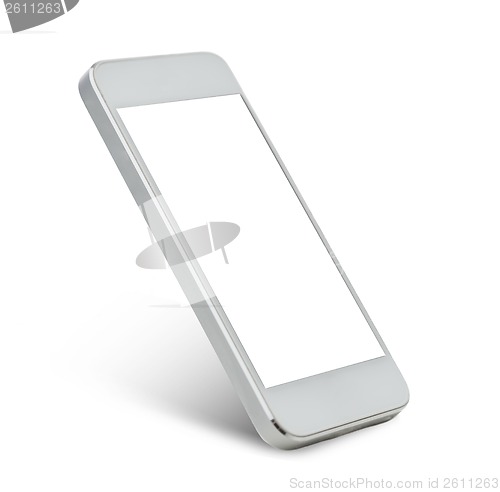 Image of white smarthphone with blank black screen