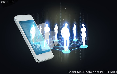 Image of smartphone with social or business network