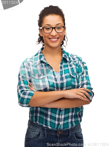 Image of smiling african american girl in eyeglasses