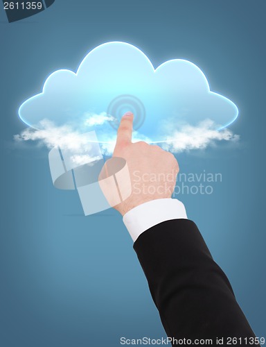 Image of man hand pointing at cloud