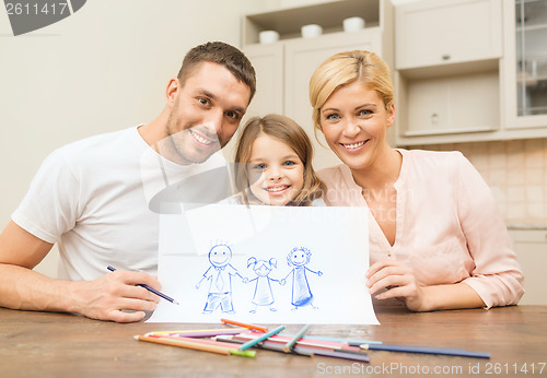 Image of happy family drawing at home