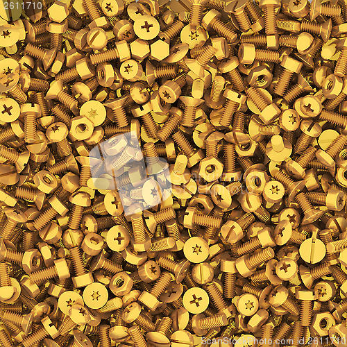 Image of Background of multiple gold bolts and nuts