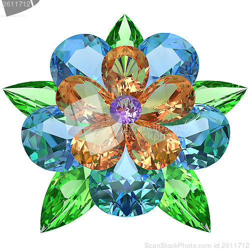 Image of Flower composed of colored gemstones on white