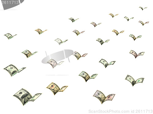 Image of Winged dollar banknotes are flying away isolated on white