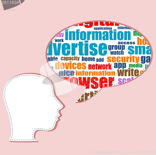 Image of social media words on man head - business concept