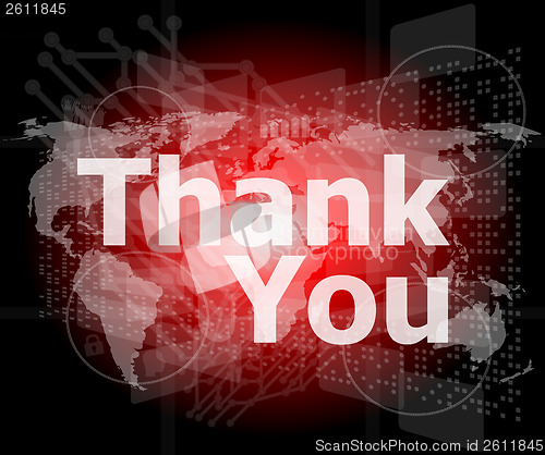 Image of The word thank you on digital screen, social concept