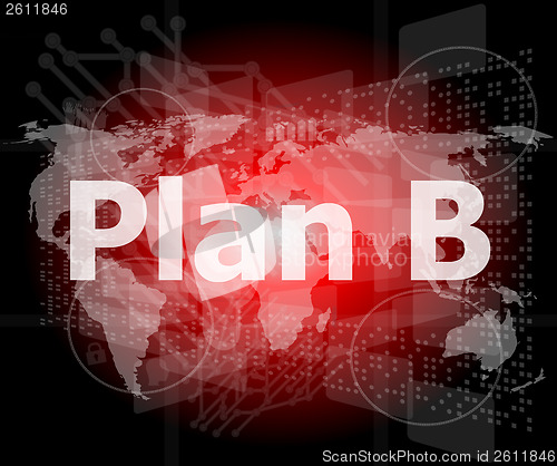 Image of The word plan b on digital screen, business concept